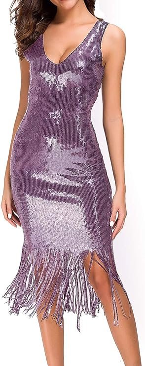 Sexy V Neck Sequin Glitter Flapper Dress - Buy Now